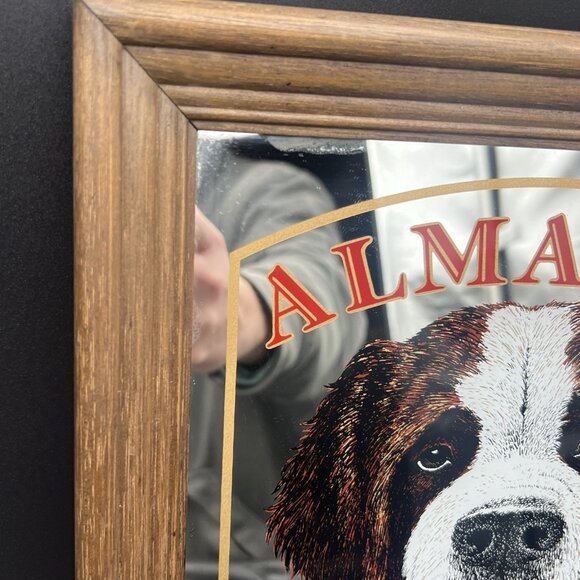 Vintage 11"x14" Almaden Centennial Brandy Mirror Sign with St Bernard Mascot - Picture 2 of 12